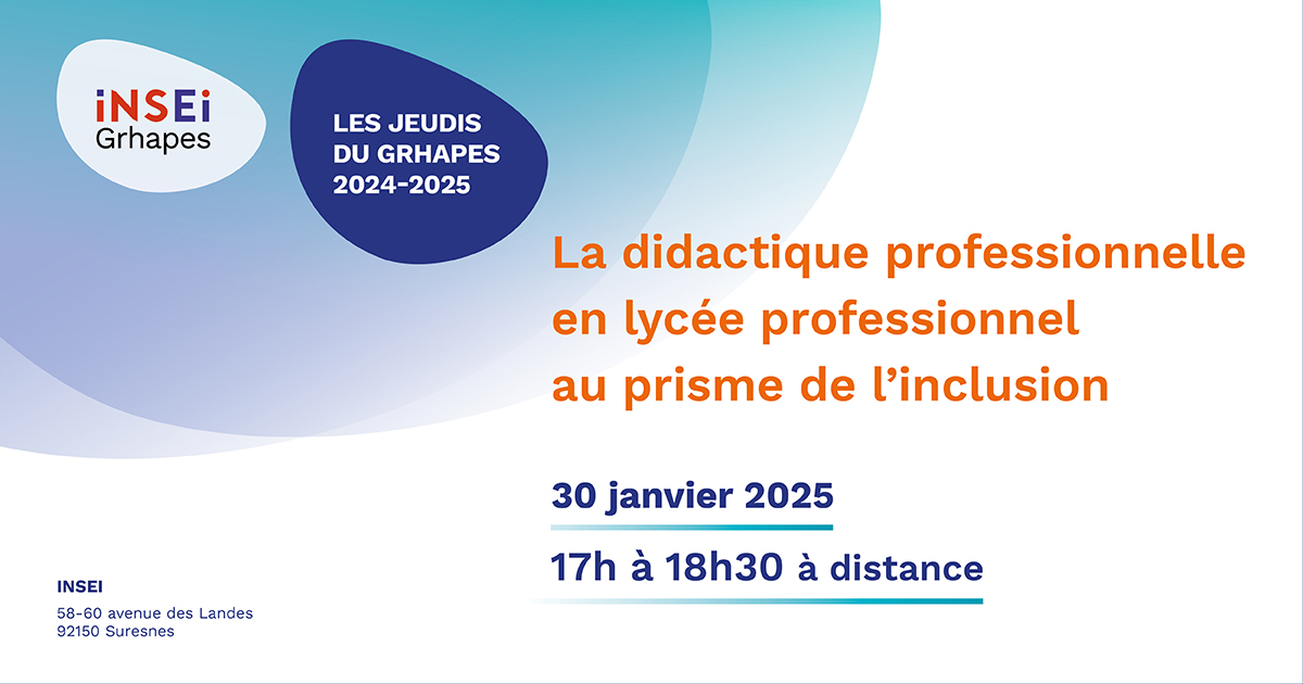 Séminaire "Jeudis du Grhapes 2024-2025" avec comme titre "La didactique professionnelle en lycée professionnel au prisme de l'inclusion" - 30 janvier 2024 de  17h à 18h30 à distance