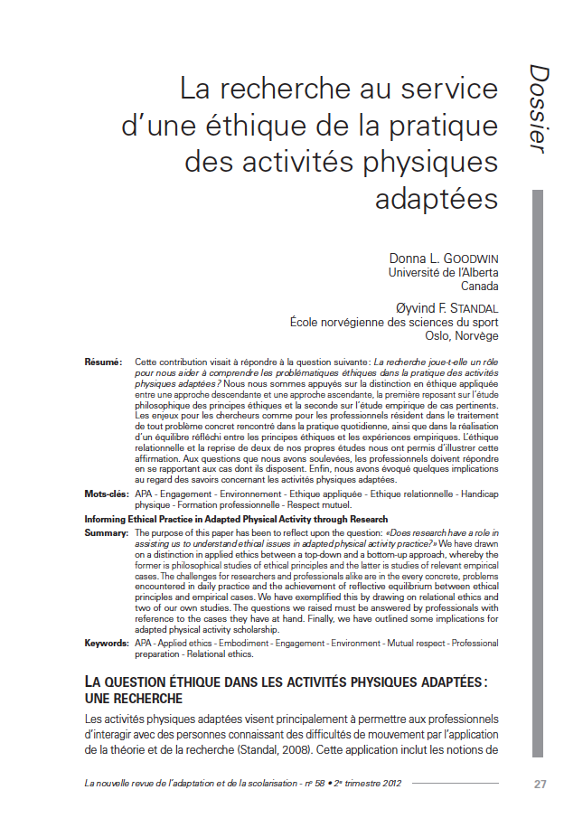 Première page de l'article de Donna L. Goodwin et Øyvind F. Standal